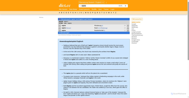 Security scan screenshot of https://m.dict.cc/englisch-deutsch/rapine.html