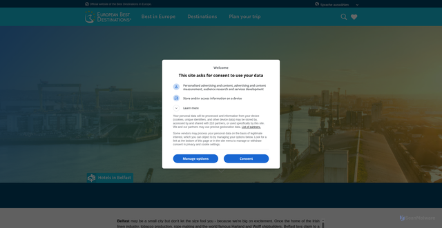 Security scan screenshot of https://www.europeanbestdestinations.com/destinations/belfast/