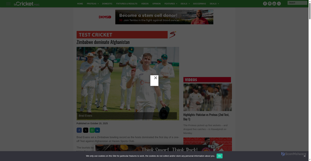 Security scan screenshot of https://www.sacricketmag.com/zimbabwe-dominate-afghanistan/