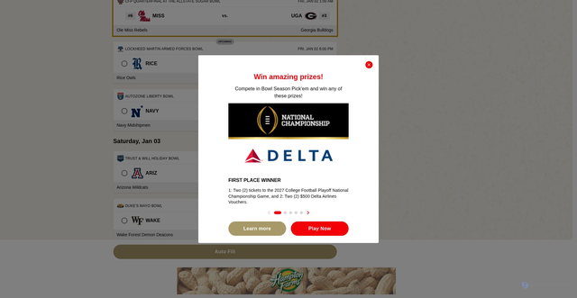 Security scan screenshot of https://pickem.bowlseason.com/