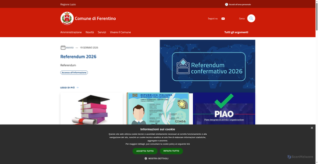 Security scan screenshot of https://www.comune.ferentino.fr.it/it