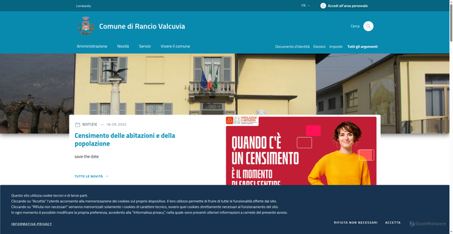 Security scan screenshot of https://www.comune.ranciovalcuvia.va.it/