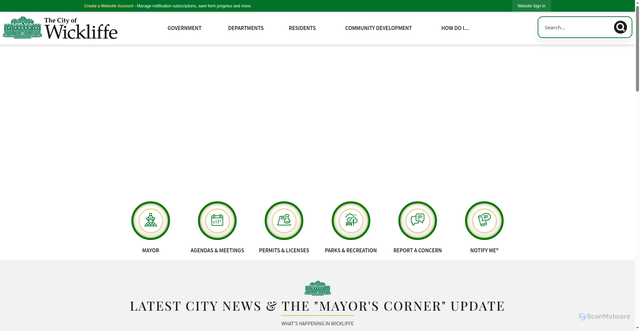 Security scan screenshot of https://www.cityofwickliffe.com/