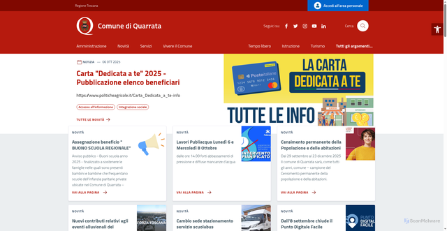 Security scan screenshot of https://www.comunequarrata.it/