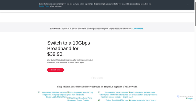 Security scan screenshot of https://www.singtel.com