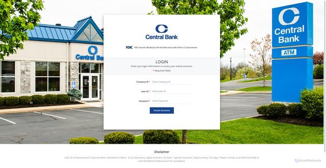 Security scan screenshot of https://cob.centralbank.com/