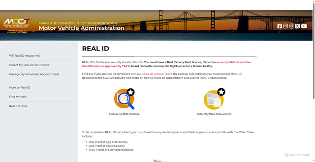 Security scan screenshot of https://mva.maryland.gov/Pages/realid.aspx