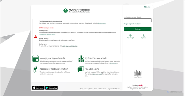 Security scan screenshot of https://www.mychartmyhealth.org
