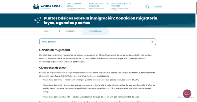 Security scan screenshot of https://michiganlegalhelp.org/es/recursos/inmigracion/puntos-basicos-sobre-la-inmigracion-condicion-migratoria-leyes-agencias-y-cortes