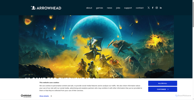 Security scan screenshot of https://www.arrowheadgamestudios.com/