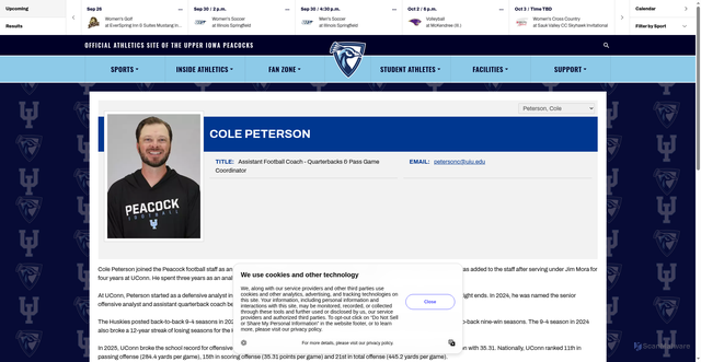 Security scan screenshot of https://uiupeacocks.com/staff-directory/cole-peterson/414