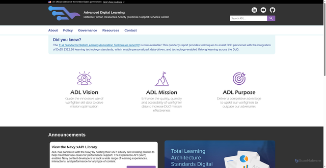 Security scan screenshot of https://www.adlnet.gov/