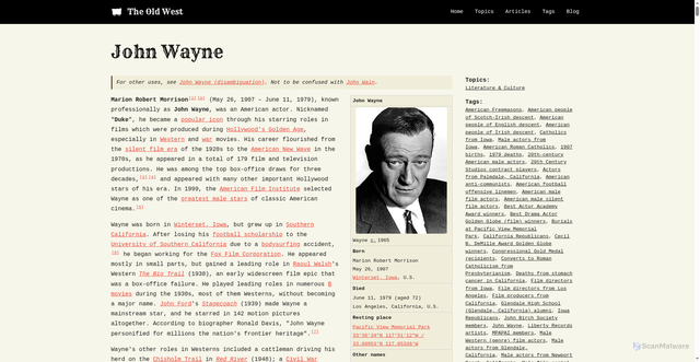 Security scan screenshot of https://www.the-old-west.com/articles/john-wayne