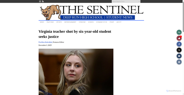 Security scan screenshot of https://deeprunsentinelonline.org/7357/news/virginia-teacher-shot-by-six-year-old-student-seeks-justice/