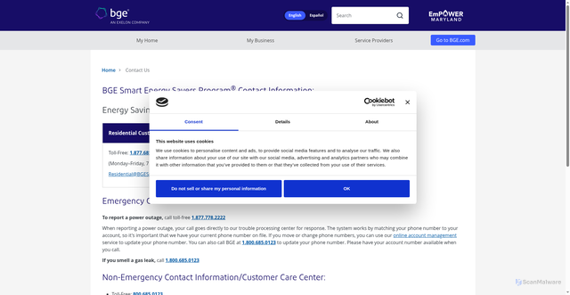 Security scan screenshot of https://bgesmartenergy.com/contact-us