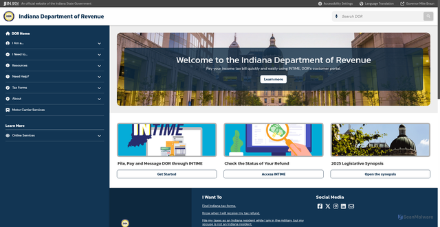 Security scan screenshot of https://dor.in.gov
