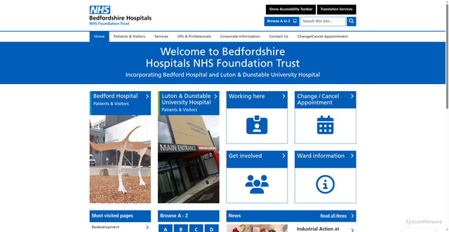 Security scan screenshot of https://www.bedfordshirehospitals.nhs.uk/