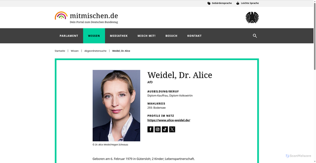 Security scan screenshot of https://www.mitmischen.de/wissen/abgeordnetensuche/weidel-dr-alice