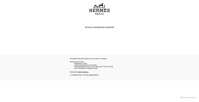 Security scan screenshot of https://bck.hermes.com