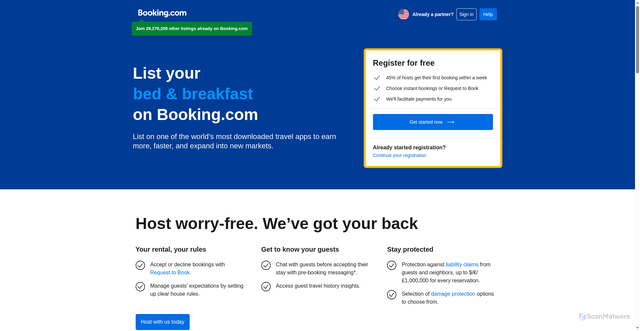 Security scan screenshot of https://join.booking.com/