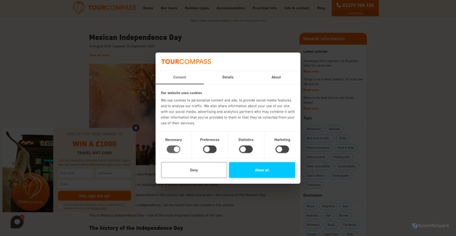 Security scan screenshot of https://www.tourcompass.com/blog/mexican-independence-day.htm
