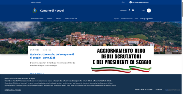 Security scan screenshot of https://www.comune.noepoli.pz.it/