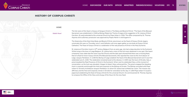 Security scan screenshot of https://diocesecc.org/history-of-corpus-christi