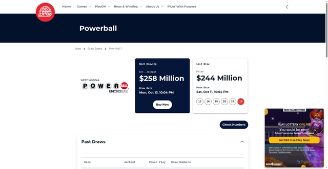 Security scan screenshot of https://wvlottery.com/games/draw-games/powerball