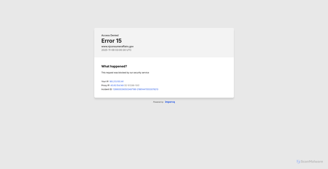 Security scan screenshot of https://www.njconsumeraffairs.gov/