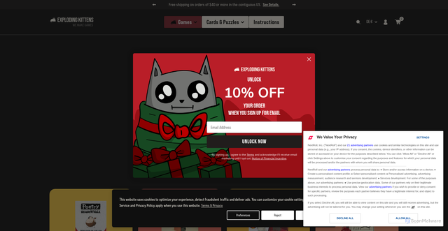 Security scan screenshot of https://www.explodingkittens.com/products/survivor?srsltid=AfmBOoqG7Av9YbqsOkT6iQnS4fGTQun_eUIPfr2BYq13-TioyjVJ9uru