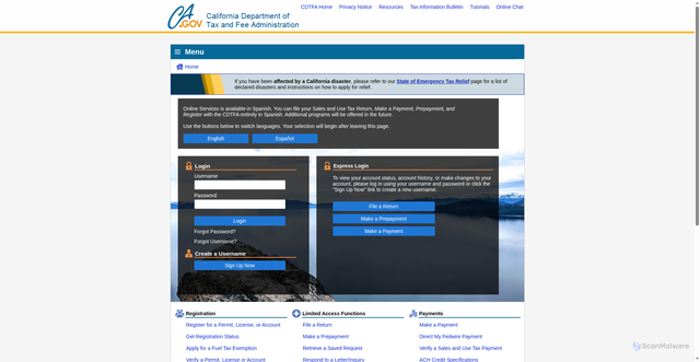 Security scan screenshot of https://onlineservices.cdtfa.ca.gov