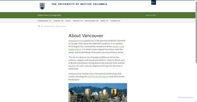 Security scan screenshot of https://geog.ubc.ca/uncategorized/about-vancouver/