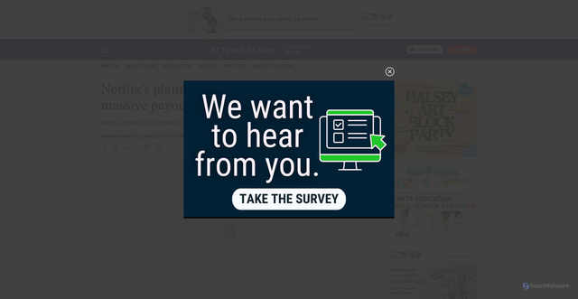 Security scan screenshot of https://www.njspotlightnews.org/video/netflix-studio-expected-massive-payout-eatontown/