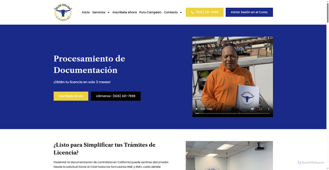 Security scan screenshot of https://licenciabluecollar.com/procesamiento-de-documentacion/