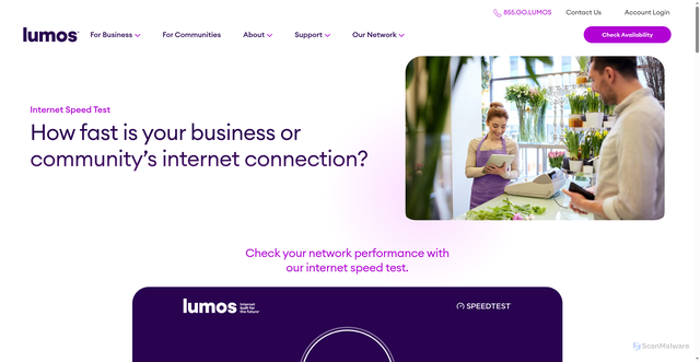 Security scan screenshot of https://www.lumosfiber.com/internet/speed-test/