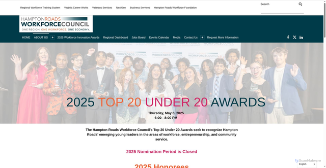 Security scan screenshot of https://www.theworkforcecouncil.org/top-20-under-20-awards/