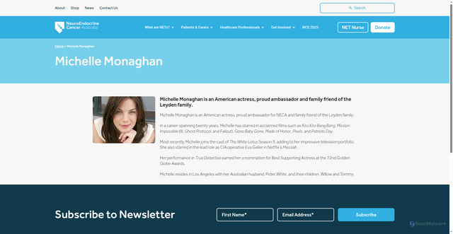 Security scan screenshot of https://neuroendocrine.org.au/michelle-monaghan/