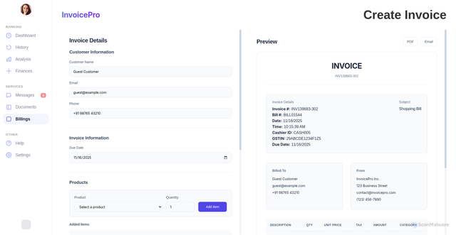 Security scan screenshot of http://react-invoice-builder.pages.dev/