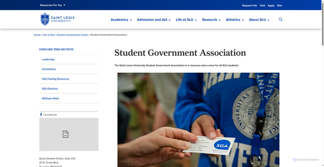 Security scan screenshot of https://www.slu.edu/life-at-slu/student-involvement/student-government-association/index.php