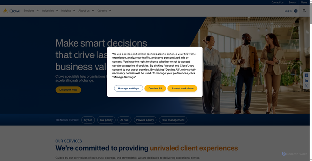 Security scan screenshot of https://www.crowe.com