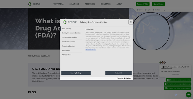 Security scan screenshot of https://www.arenasolutions.com/resources/glossary/us-food-and-drug-administration/
