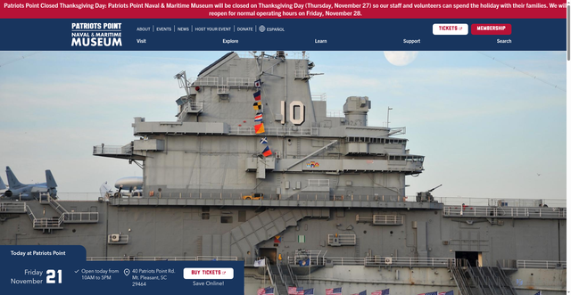 Security scan screenshot of https://www.patriotspoint.org/things-to-do/uss-yorktown
