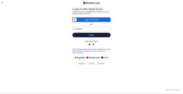 Security scan screenshot of https://sv.hotels.com/login?enable_login=true&ckoflag=0&uurl=qscr%3Dreds%26rurl%3D/trips/invite?inviteId=ZWd0aS1TNU8tTlA0LUxaQkc6NDVmZjE2NDAtZGJlOC00ODcyLTljMTgtYjg3NWEzYWM1NTcz&brandcid=HCOM.OWNED.BRANCH.DEFAULT.APP-SHARELINK&_branch_match_id=1534189483608173798&_branch_referrer=H4sIAAAAAAAAA8soKSkottLXz8gvSc0p1kssKNDLyczL1i%2FIiXJPdA%2FMNY9Ksq8rSk1LLSrKzEuPTyrKLy9OLbJ1zijKz00FAB2mzkY9AAAA