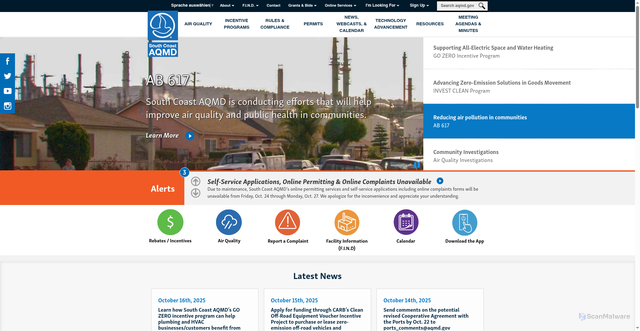 Security scan screenshot of https://www.aqmd.gov/