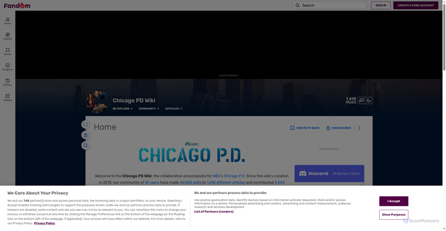 Security scan screenshot of https://chicagopd.fandom.com/wiki/Chicago_PD_Wiki