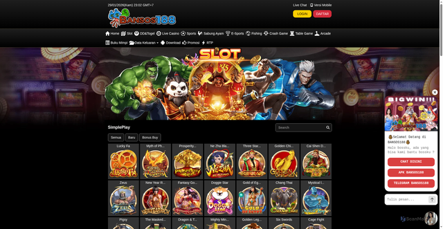 Security scan screenshot of https://noindek1-bansos188.vip/desktop/game/slot/simpleplay