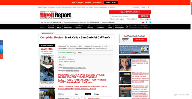Security scan screenshot of https://www.ripoffreport.com/reports/mark-ortiz/san-garbriel-california-91775/mark-ortiz-mark-j-ortiz-severe-online-harrassment-cyber-stalking-electronic-harrassment-944073