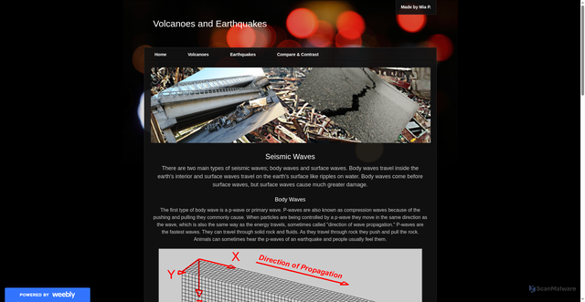 Security scan screenshot of https://volcanoandearthquakescience.weebly.com/seismic-waves.html