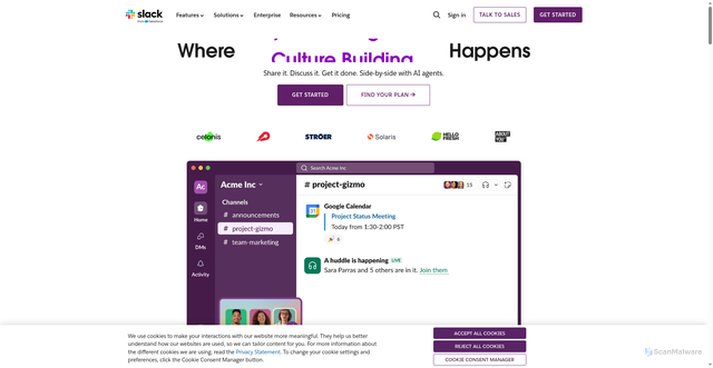 Security scan screenshot of https://slack.com/