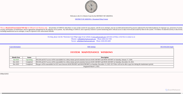 Security scan screenshot of https://ecf.azd.uscourts.gov